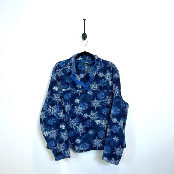 L.L. Bean Women's 3X Blue Polartec Fleece Snap Button Pullover Snowflakes - Picture 1 of 10